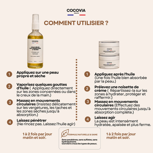 Routine premium Anti-Vergetures, hyper pigmentation & Taches – Huile + 2 Crèmes Raffermissantes